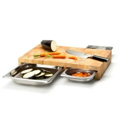 Continenta Cutting Board With Three Tinplates -Gubi Furni Sales continenta cutting board rubber wood w 3 boxes 52x325x85 2