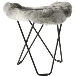 Flying Goose Iceland Stool, Shorn Grey/Black -Gubi Furni Sales cuero flying goose iceland stool shorn grey 3