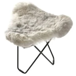 Flying Goose Iceland Stool, Shorn Grey/Black -Gubi Furni Sales cuero flying goose iceland stool shorn grey 4