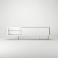 Vogue Media Bench With Legs 180 Cm, White / Brass 12 Vogue Media Bench With Legs 180 Cm, White / Brass -Gubi Furni Sales decotique vogue media furniture 180 with legs 56