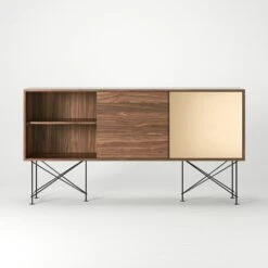 Vogue Sideboard 180H, Walnut/2W1B/Black -Gubi Furni Sales decotique vogue sideboard 180 one brass door frame stand 116