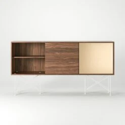 Vogue Sideboard 180H, Walnut/2W1B/White -Gubi Furni Sales decotique vogue sideboard 180 one brass door frame stand 186