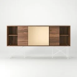 Vogue Sideboard 180H, Walnut/2W1B/White -Gubi Furni Sales decotique vogue sideboard 180 one brass door frame stand 187