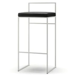 Bar Stool With Backrest 90 Cm, White / Black Leather