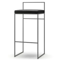Bar Stool With Backrest 90 Cm, Grey / Black Leather
