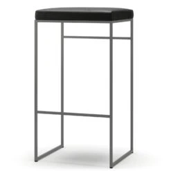 Bar Stool Without Backrest 77 Cm, Grey / Black Leather