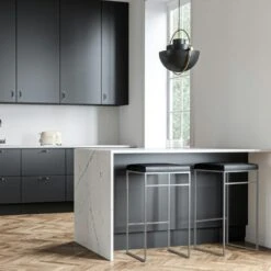 Bar Stool Without Backrest 77 Cm, Grey / Black Leather -Gubi Furni Sales department bar stool without backrest 77 cm 57