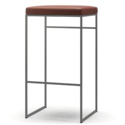 Bar Stool Without Backrest 77 Cm, Grey / Brown Leather