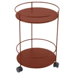 Guinguette Wheeled Side Table Ø40 Cm, Red Ochre