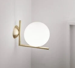Flos IC Lights C/W1 Wall/Ceiling Lamp, Brushed Brass -Gubi Furni Sales flos ic lights c w1 ceiling light wall lamp 9