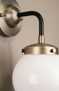 Globen Lighting Alley 1 Wall Lamp, Antique Brass / White -Gubi Furni Sales globen lighting alley 1 ip44 wall light antique brass white 2