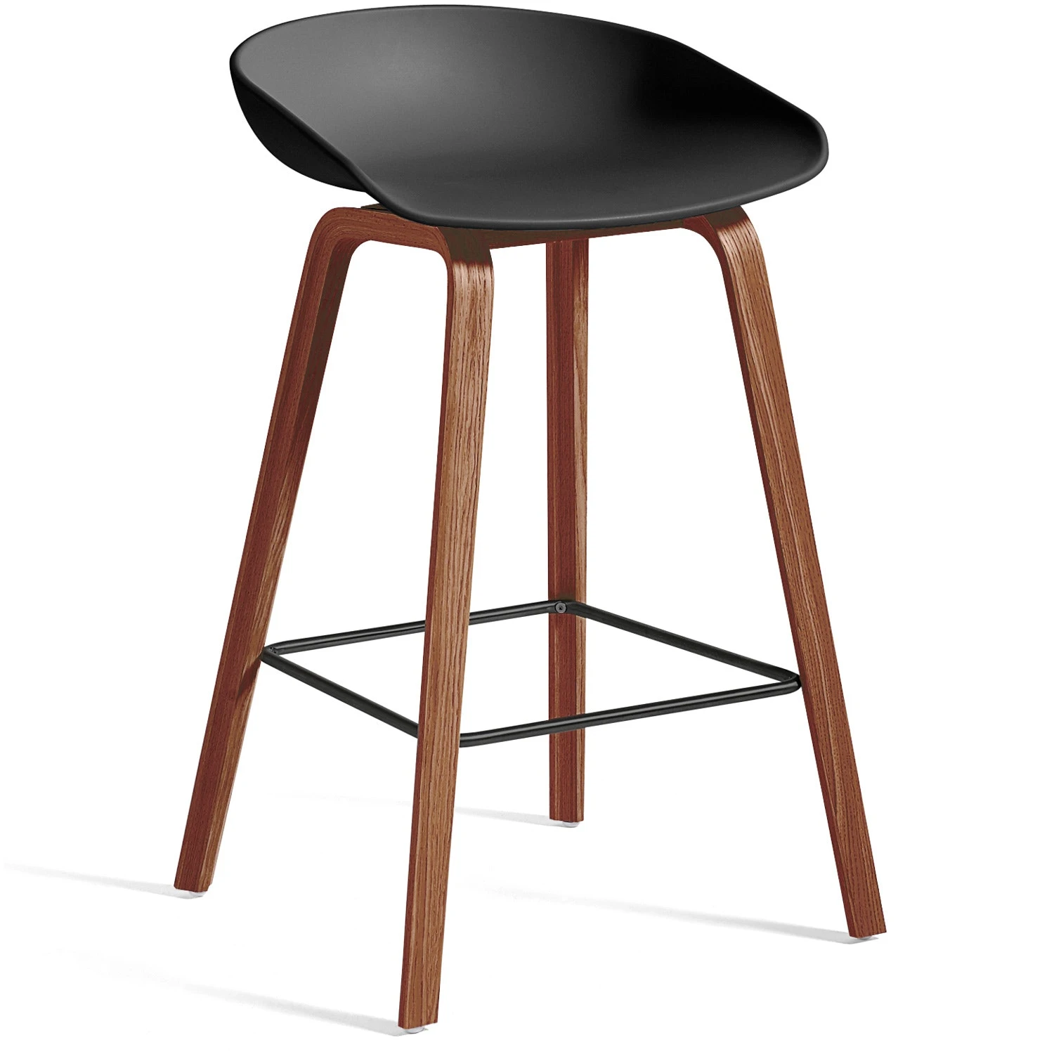 Hay AAS 32 Bar Stool Low, Waterbased Lacquered Walnut/Soft Black 3 Hay AAS 32 Bar Stool Low, Waterbased Lacquered Walnut/Soft Black