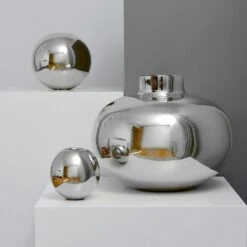 Amico Vase Ø Cm, Nickel Plated Brass -Gubi Furni Sales hilke collection amico vase nickel plated brass 1