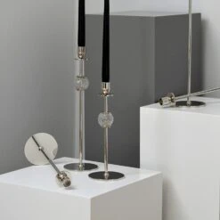 La Luna Candlestick Nickel Plated Brass, 40 Cm -Gubi Furni Sales hilke collection la luna candlestick nickel plated brass 15