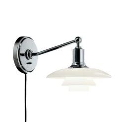 Louis Poulsen PH 2/1 Wall Lamp, Chrome Plated/White Opal Glass