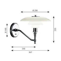 Louis Poulsen PH 3/2 Wall Lamp, Chrome Plated/White Opal Glass -Gubi Furni Sales louis poulsen ph 3 2 wall lamp chrome plated white opal glass 2
