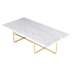 OX Denmarq Ninety Coffee Table 120x60x40 Cm, Brass Base, White Marble