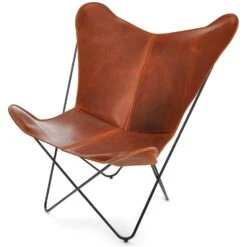 OX Denmarq Papillon Bat Chair, Black Chassis, Leather Cognac