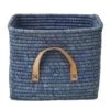 Rice Basket With Leather Handles, Blue