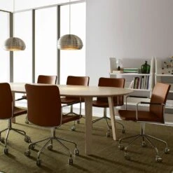 Swedese Stella Armchair On Wheels, Brown Leather -Gubi Furni Sales swedese stella armchair on wheels brown leather 2