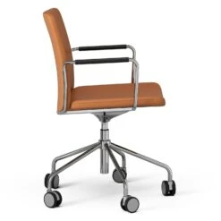 Swedese Stella Chair With Wheel Adjustable , Chrome / Cognac -Gubi Furni Sales swedese stella armchair with wheel adjustable 7