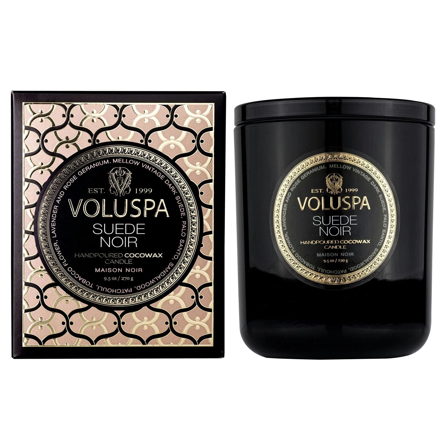 Voluspa Maison Classic Boxed Scented Candle, Suede Noir 3 Voluspa Maison Classic Boxed Scented Candle, Suede Noir